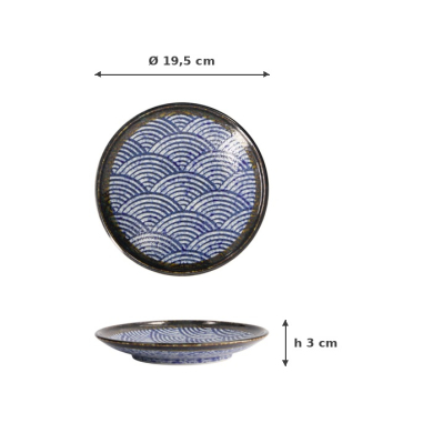 Teller Aisai Seigaiha Blau, Steinzeug, Ø 19,5 cm, Art.-Nr. 18566