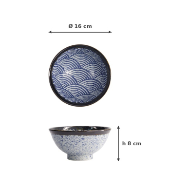 Rice Bowl Aisai Seigaiha, Stoneware, 600 ml, Item No. 18576
