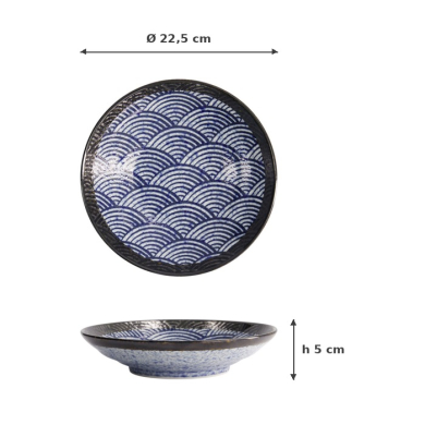 Schale Aisai Seigaiha Blau, Steinzeug, Ø 22,5 cm, 600 ml, Art.-Nr. 18579