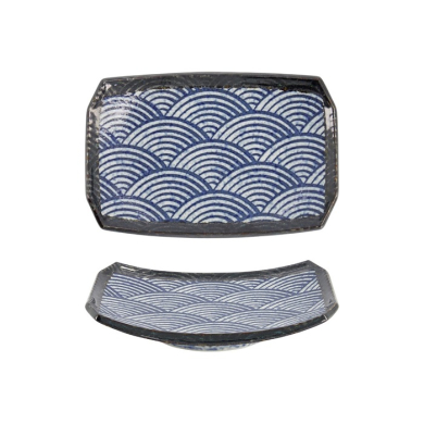 Sushi Plate Aisai Seigaiha Blue, Ceramic, 22 &times; 14.5 &times; 2.3 cm