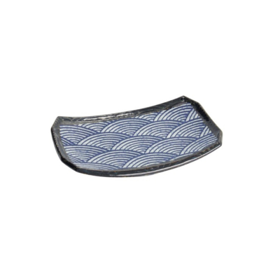 Sushi Plate Aisai Seigaiha Blue, Ceramic, 22 × 14.5 × 2.3 cm, Item No. 18585