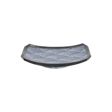 Sushi Plate Aisai Seigaiha Blue, Ceramic, 22 × 14.5 × 2.3 cm, Item No. 18585
