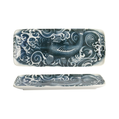 Serving Platter Japonism Carp Grey, White, Porcelain, 28.5 &times; 14 &times; 2.5 cm