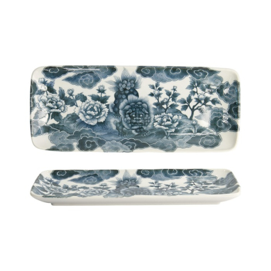 Servierplatte Japonism Lion Grau/Wei&szlig;, Porzellan, 28,5 &times; 14 &times; 2,5 cm
