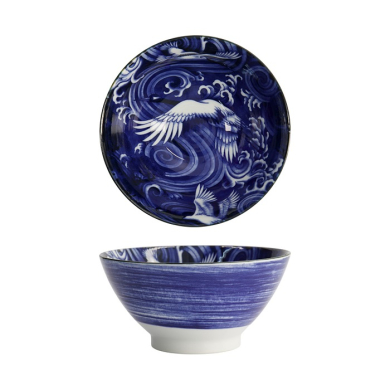 Reisschale Japonism Crane Blau, Porzellan, 1 l