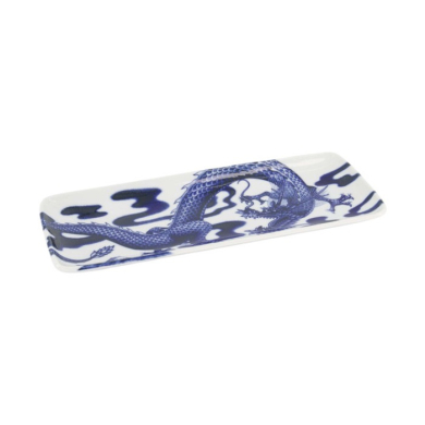 Servierplatte Japonism Dragon Blau/Weiß, Porzellan, 28,5 × 14 × 2,5 cm, Art.-Nr. 18769