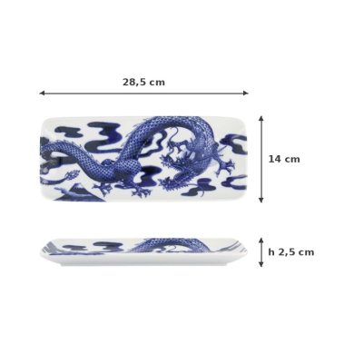 Servierplatte Japonism Dragon Blau/Weiß, Porzellan, 28,5 × 14 × 2,5 cm, Art.-Nr. 18769