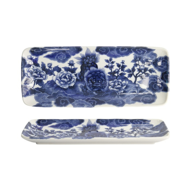 Serving Platter Japonism Lion Blue, White, Porcelain, 28.5 &times; 14 &times; 2.5 cm