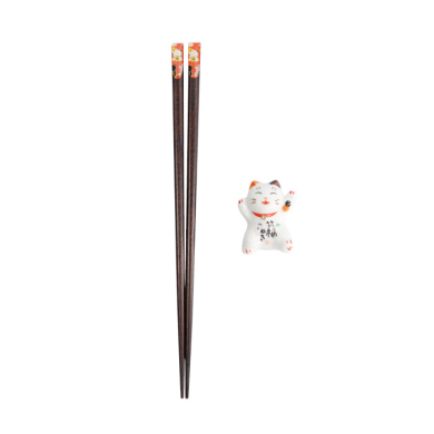 Chopsticks including Rest, Giftset, Lucky Cat, 23.5 cm - Item No. 18878