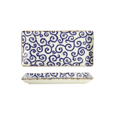 Sushi Plate Ten Karakusa Blue, White, Porcelain, 23 &times; 11.5 cm