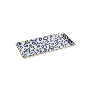 Sushi Plate Ten Karakusa Blue, White, Porcelain, 23 × 11.5 cm, Item No. 18902