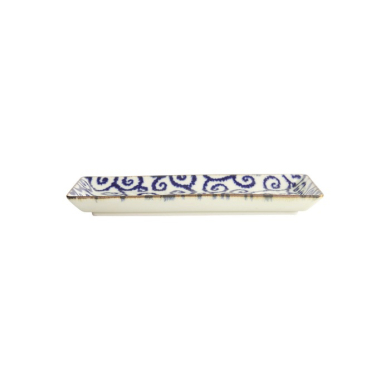 Sushi Plate Ten Karakusa Blue, White, Porcelain, 23 × 11.5 cm, Item No. 18902