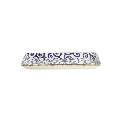 Sushi Plate Ten Karakusa Blue, White, Porcelain, 23 × 11.5 cm, Item No. 18902