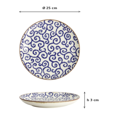 Plate Ten Karakusa Blue, White, Porcelain, Ø 25 cm, Item No. 18905