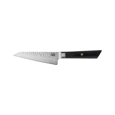 Petty Bunka Knife (small all-purpose knife) Kotai, 440C high-carbon stainless steel (1.4125), Hammered finish, blade 13.5 cm, handle in Wood, in a Bamboo box, Item No. 20850