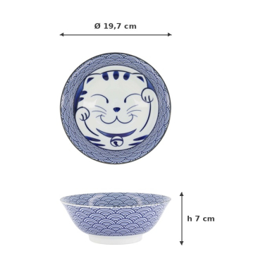Ramenschale Kawaii Lucky Cat Blau, Porzellan, 1 l, Art.-Nr. 20952