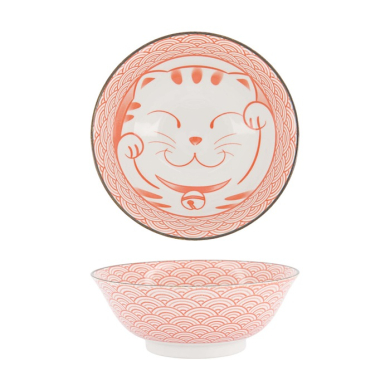 Ramenschale Kawaii Lucky Cat Rot, Porzellan, 1 l