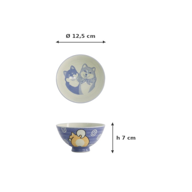 Rice Bowl Kawaii Shiba-Dog Blue, Porcelain, 350 ml, Item No. 20986