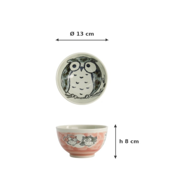 Rice Bowl Kawaii Owl Pink, Porcelain, 400 ml, Item No. 20992