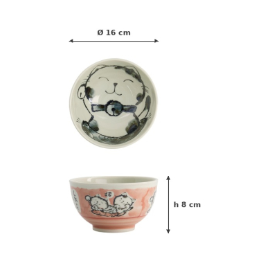Rice Bowl Kawaii Cat Pink, Porcelain, 600 ml, Item No. 21026
