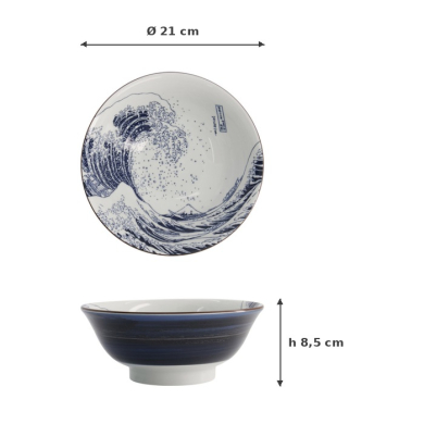 Ramen Bowl Hokusai Blue, White, Porcelain, Ø 21 cm, Item No. 21208
