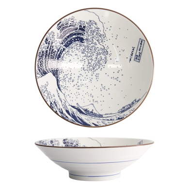 Ramen Bowl Hokusai Blue, White, Porcelain, &Oslash; 24 cm