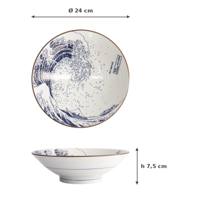 Ramen Bowl Hokusai Blue, White, Porcelain, Ø 24 cm, Item No. 21209