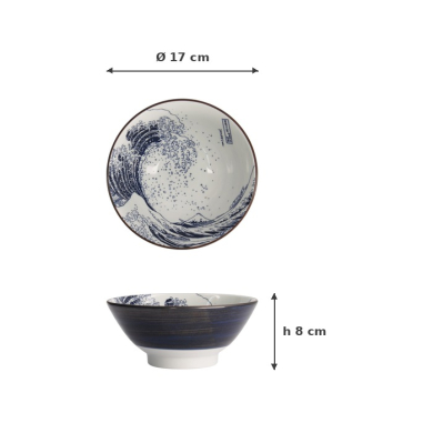 Ramen Bowl Hokusai Blue, White, Porcelain, Ø 17 cm, Item No. 21329