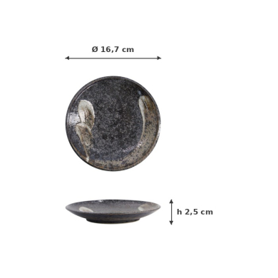 Plate Arahake Black, Brown, Stoneware, Ø 16.7 cm, Item No. 21424