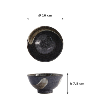 Rice Bowl Arahake Black, Brown, Stoneware, 600 ml, Item No. 21428