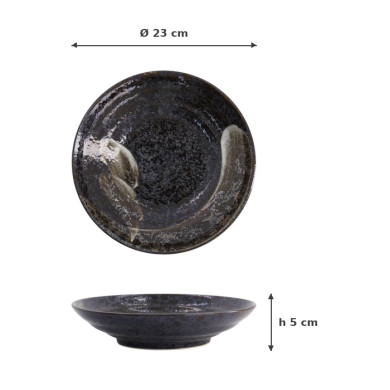 Tiefer Teller Arahake Schwarz/Braun, Steinzeug, Ø 23 cm, Art.-Nr. 21429