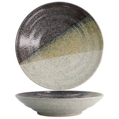 Tiefer Teller Oboro Yamakage Schwarz/Braun/Wei&szlig;, Steinzeug, &Oslash; 29 cm