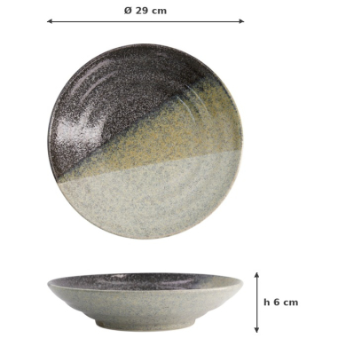 Tiefer Teller Oboro Yamakage Schwarz/Braun/Weiß, Steinzeug, Ø 29 cm, Art.-Nr. 21443
