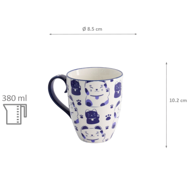 Ø 8.5x10.2cm 380ml  Kawaii Lucky Cat Mug W/Giftbox Blue Cat at Tokyo Design Studio (picture 6 of 6)