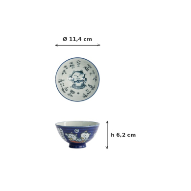 Rice Bowl Kawaii Cat Neko Blue, Porcelain, 300 ml, Item No. 2152