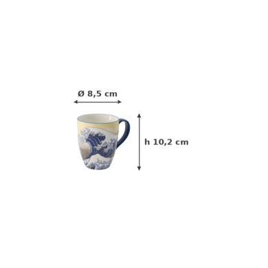Tasse Kawaii Hokusai Blau/Gelb in Geschenkbox, Porzellan, 380 ml, Art.-Nr. 21531