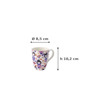 Mug Kawaii Kokeshi Purple, White, Porcelain, 380 ml, Item No. 21532