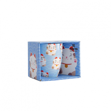 Wh/Bl Cat Kawaii  Lucky Cat Mug W/Giftbox at Tokyo Design Studio (picture 2 of 6)