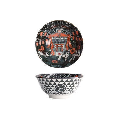 Reisschale Asakusa Matsuri Rot/Schwarz, Porzellan, &Oslash; 14,8 cm, H&ouml;he 7 cm, 550 ml
