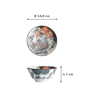 Rice Bowl Asakusa Sumo Red, Black, Porcelain, Ø 14.8 cm. Height 7 cm, 550 ml, Item No. 21557