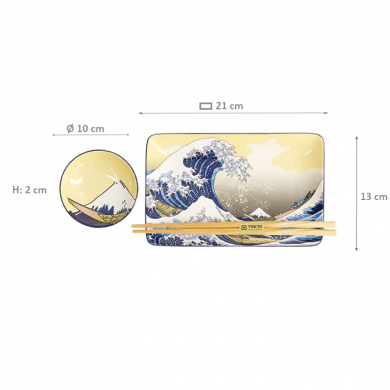 4 Stück mit Essstäbchen Kawaii Hokusai Sushi-Teller-Geschenkset bei Tokyo Design Studio (Bild 6 von 6)
