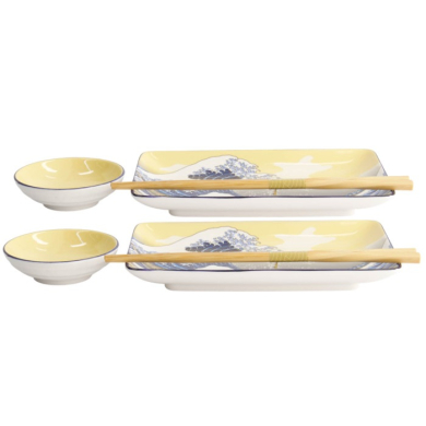 Sushi Set Kawaii Hokusai Blue, White, 6pcs, Porcelain, Item No. 21679