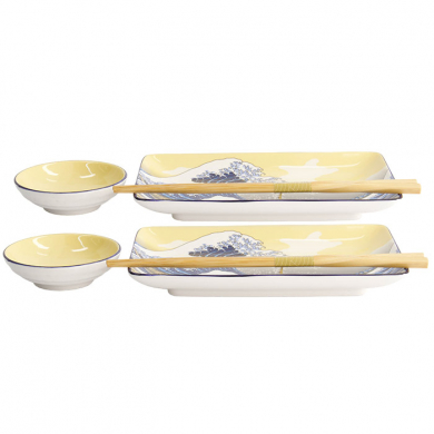 4 Stück mit Essstäbchen Kawaii Hokusai Sushi-Teller-Geschenkset bei Tokyo Design Studio (Bild 3 von 6)