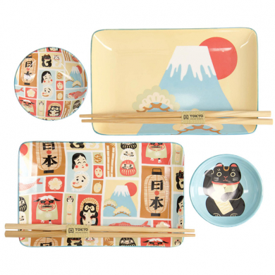 4 Stück mit Essstäbchen Kawaii Japan Sushi-Teller-Geschenkset bei Tokyo Design Studio (Bild 2 von 6)