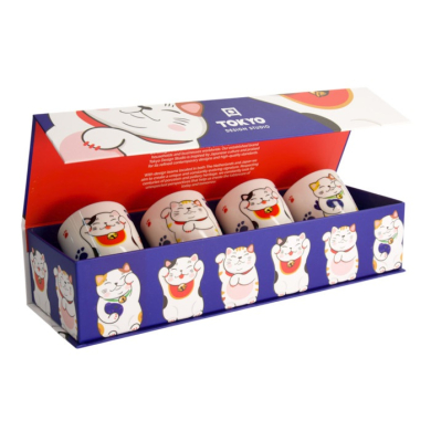 Mug Set Kawaii Lucky Cat, 4-piece, Porcelain, 170 ml