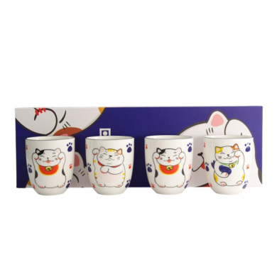 Mug Set Kawaii Lucky Cat, 4-piece, Porcelain, 170 ml, Item No. 21774