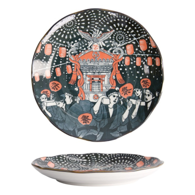 Teller Asakusa Matsuri Wei&szlig;/Rot/Schwarz, Porzellan, &Oslash; 25 cm