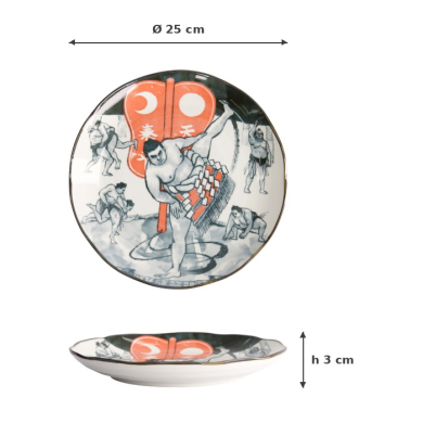 Plate Asakusa Sumo White, Red, Black, Porcelain, Ø 25 cm, Item No. 21790