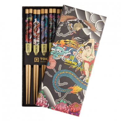 Yakuza Blue Dragon Chopstick Set 5 pair at Tokyo Design Studio (picture 1 of 4)