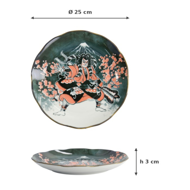 Plate Asakusa Kabuki White, Red, Black, Porcelain, Ø 25 cm, Item No. 21888